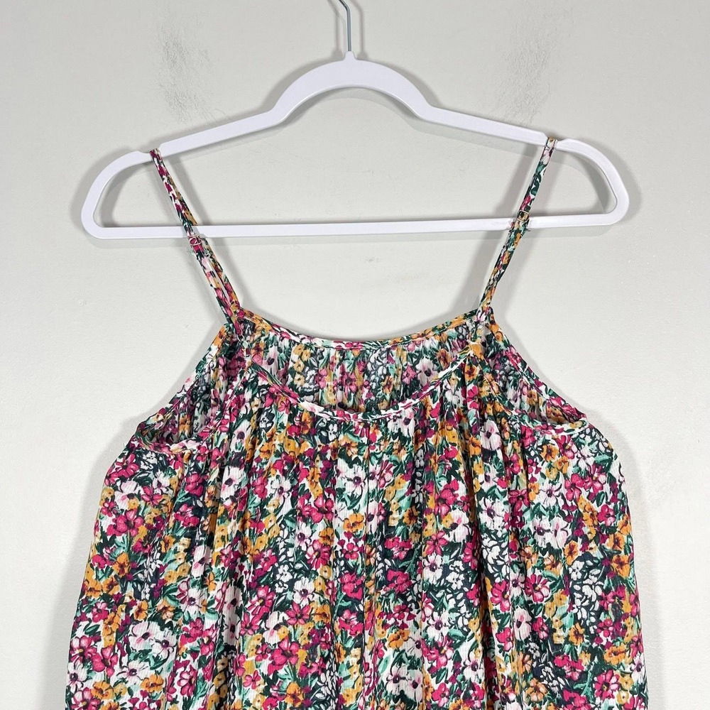 VOY Mini Dress Wms Small Pink Green Floral Strappy Ruffle Hem Boho Garden Flowy - Picture 5 of 6